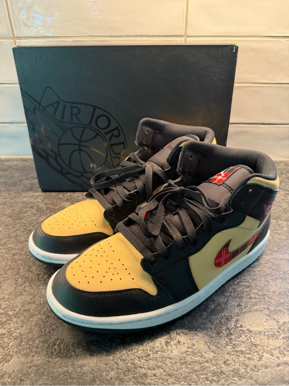 Air Jordan 1 Men's Sneakers in Black, Cream and Red Plaid